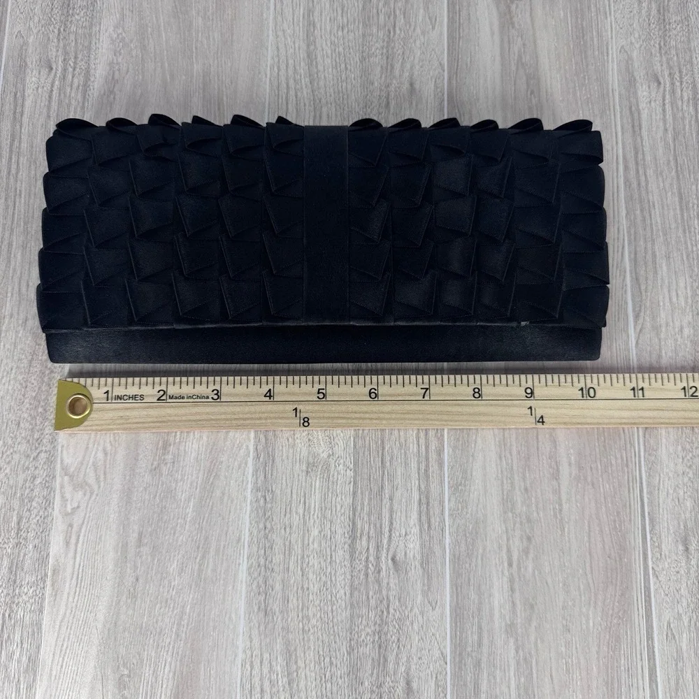 Jessica McClintock‎ Black Woven Ribbon Clutch Evening Bag Snap Closure